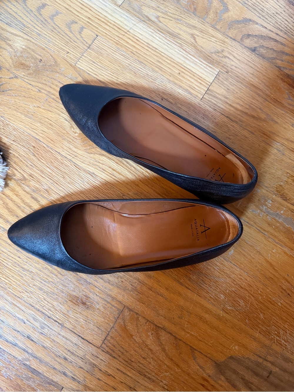 Aquatalia Black Pointed-Toe Leather Flats